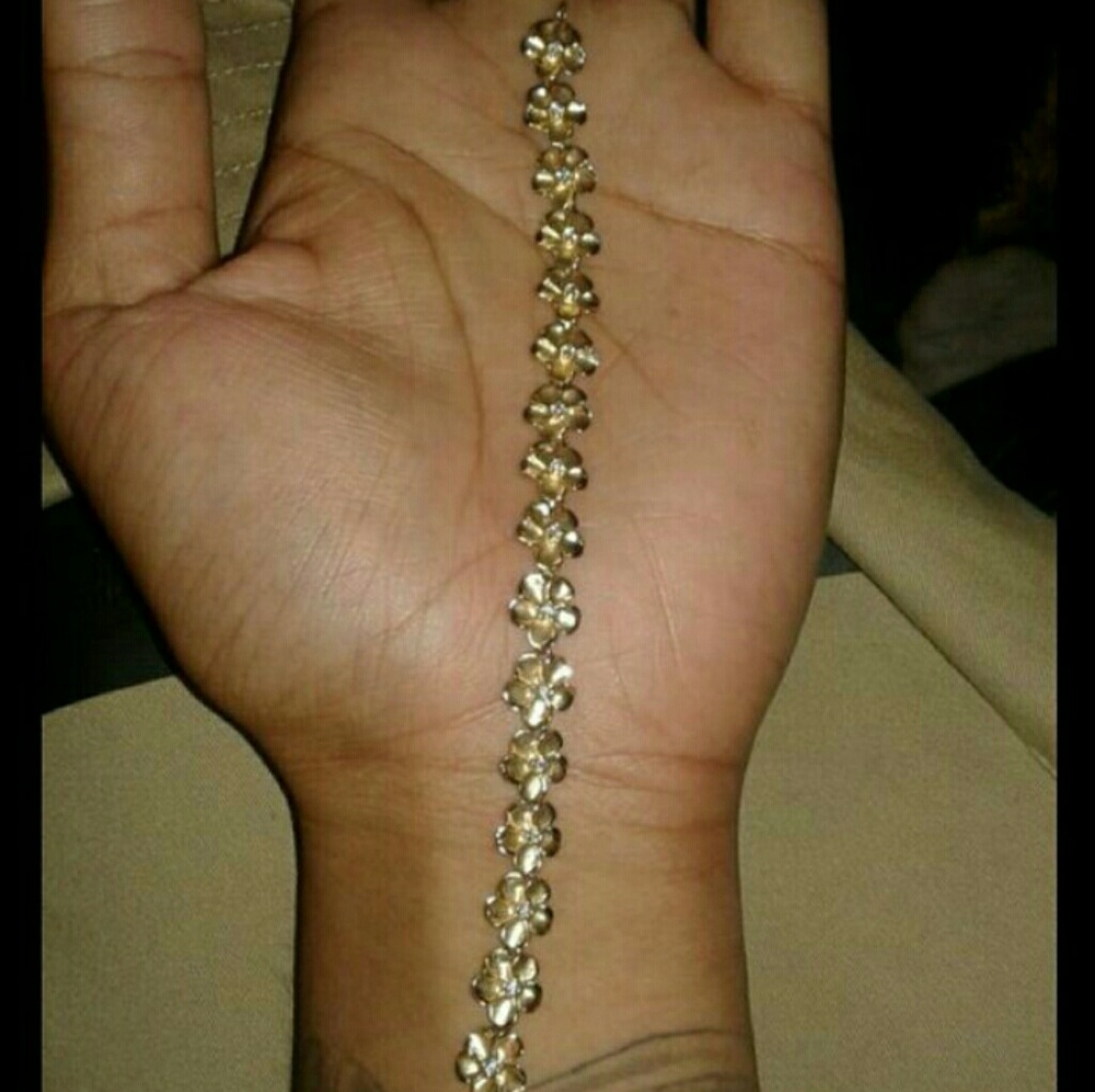 14k Solid Gold Plumeria Bracelet Diamond incrested